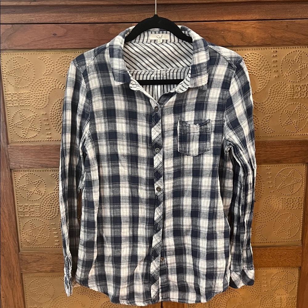Easel Navy and White Checkered Shirt